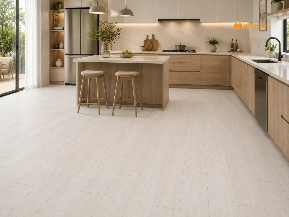 Whitewashed Wooden Floor Tiles Instead of Dark Wood